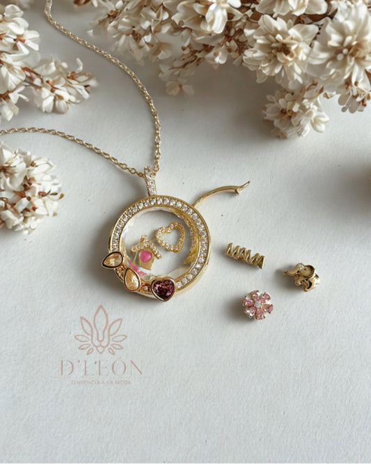 Collar caja de cristal + 4 charms