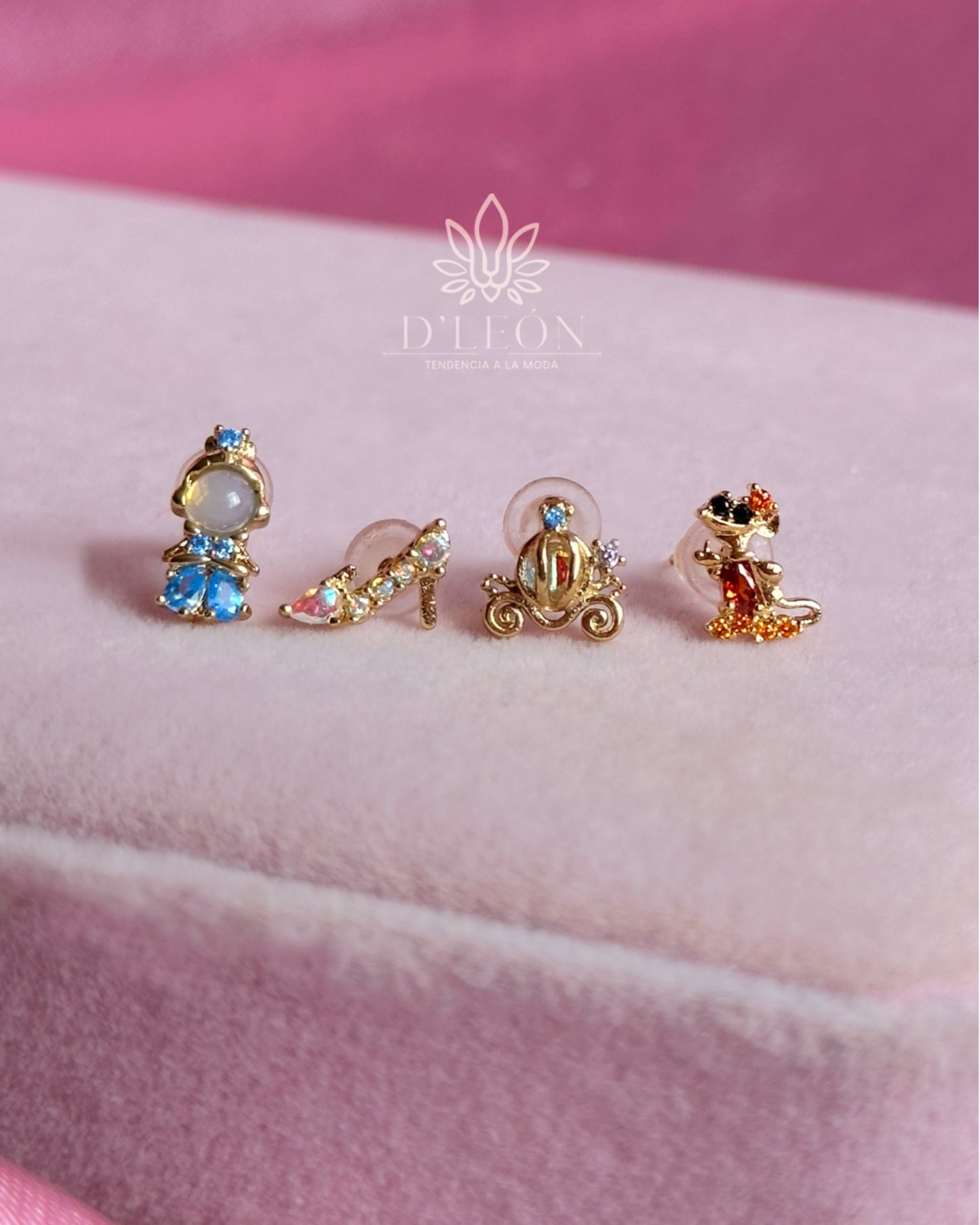 Aretes Princesas set de 4 piezas