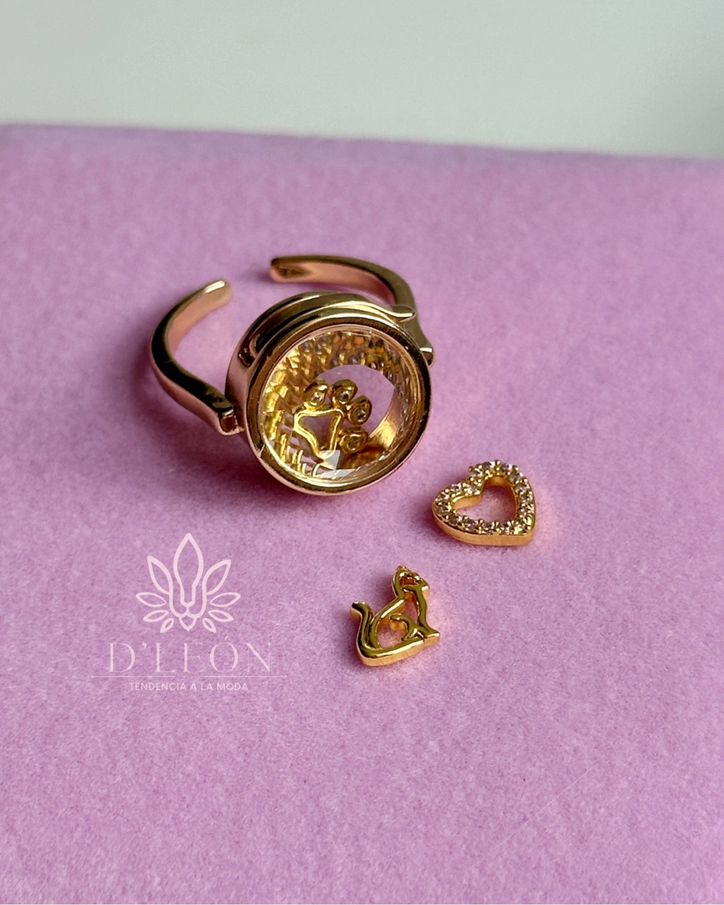 Anillo caja de cristal + 2 charms