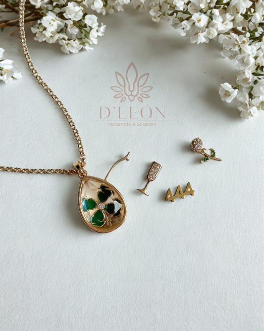 Collar caja de cristal "gota" + 3 charms
