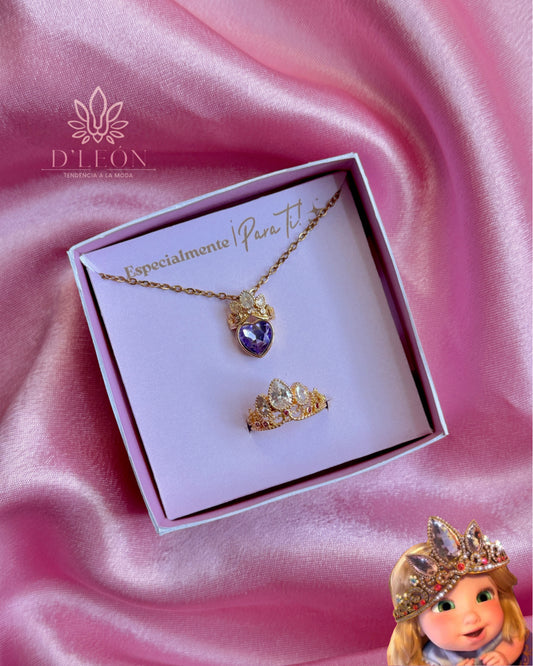 Set collar y anillo Corona Rapunzel