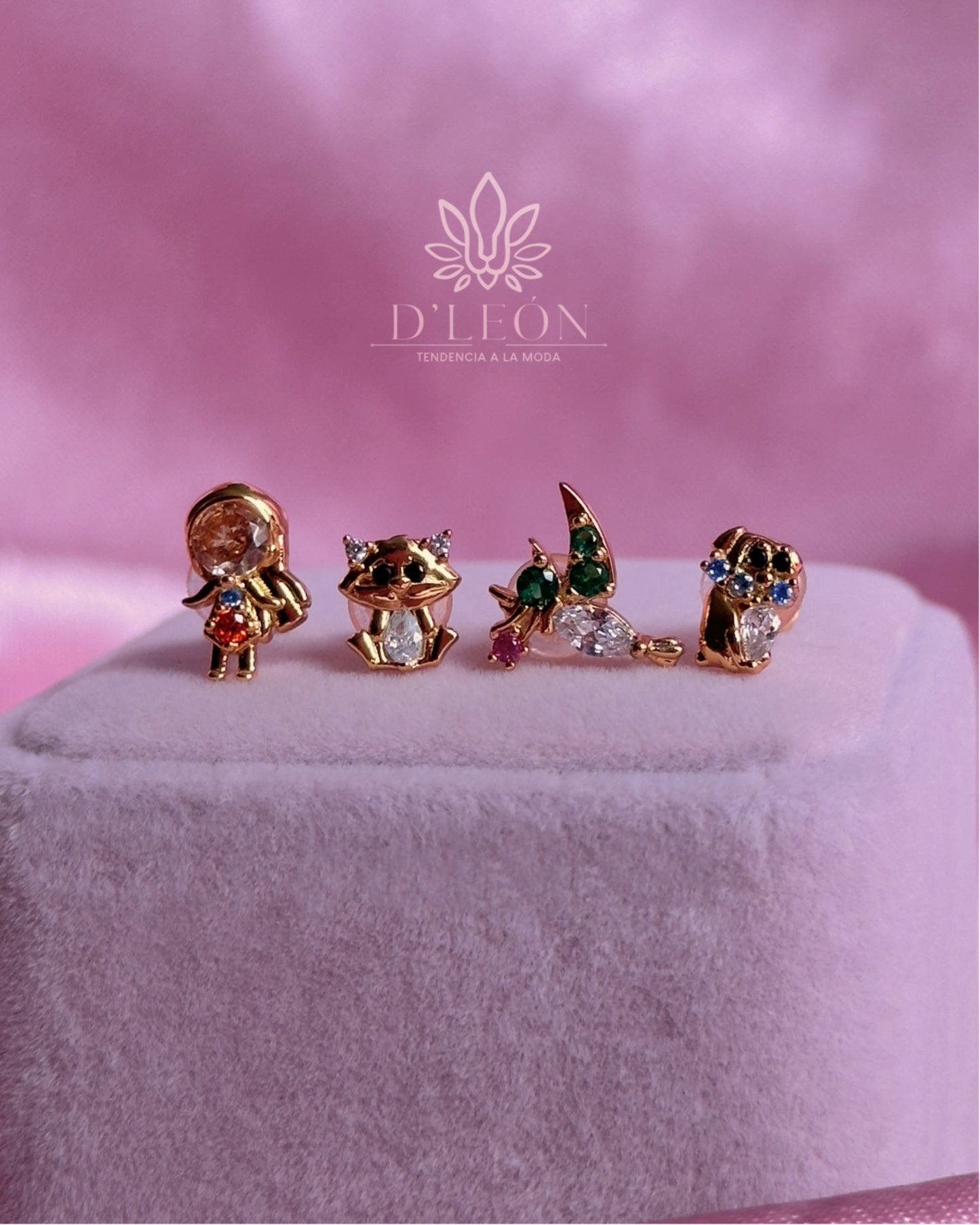 Aretes Princesas set de 4 piezas