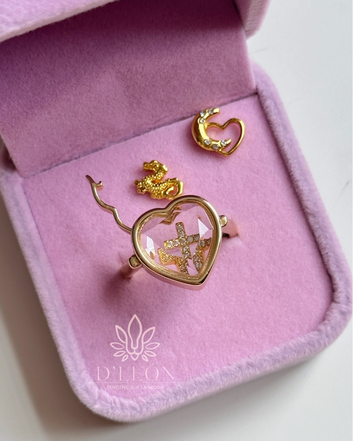 Anillo caja de cristal + 2 charms