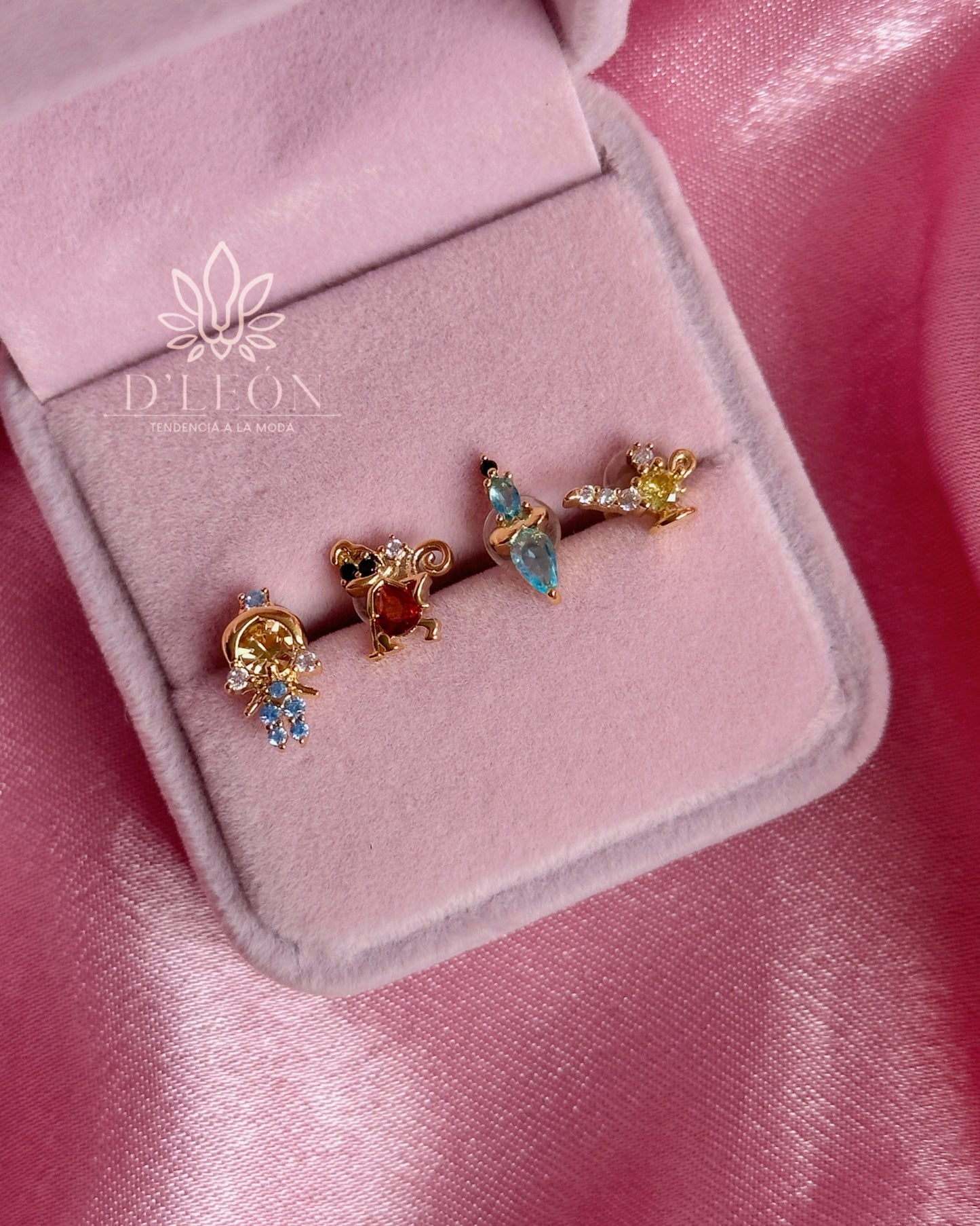 Aretes Princesas set de 4 piezas