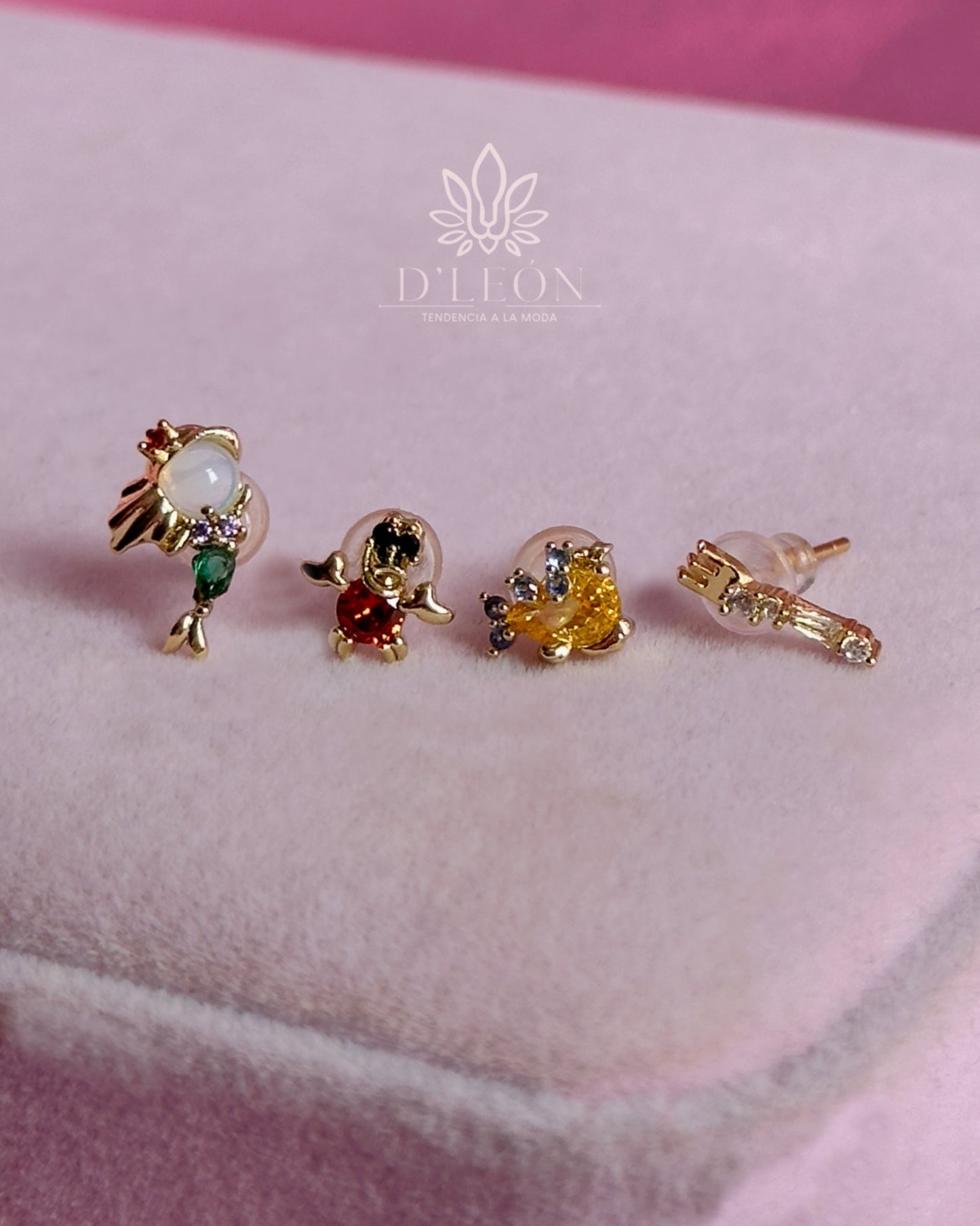 Aretes Princesas set de 4 piezas