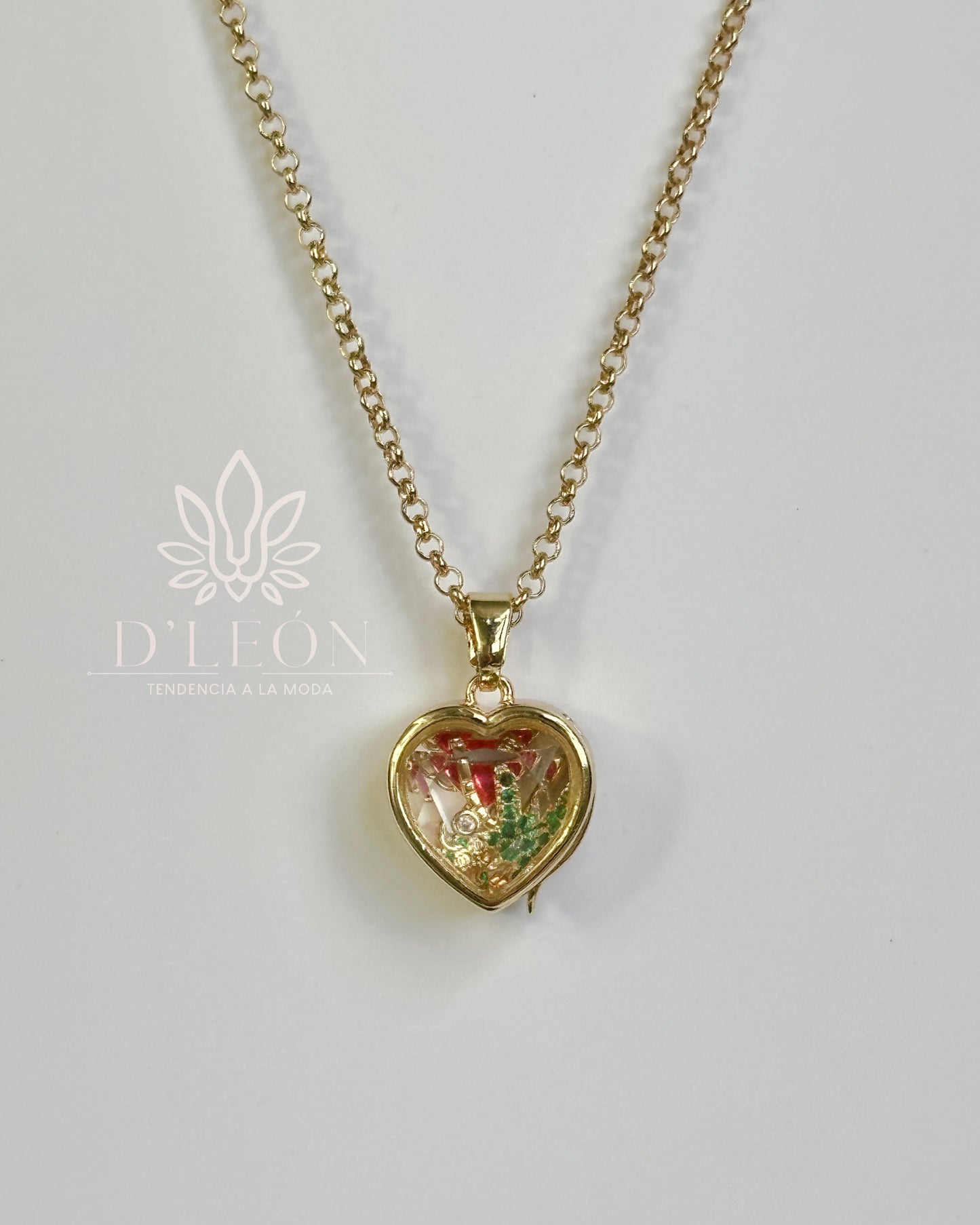Collar caja de cristal "corazón" + 2 charms