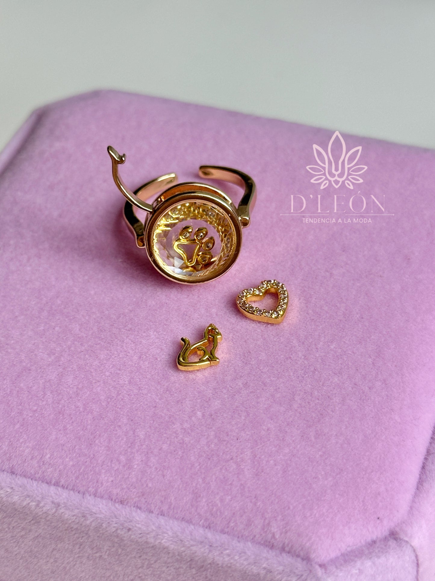 Anillo caja de cristal + 2 charms