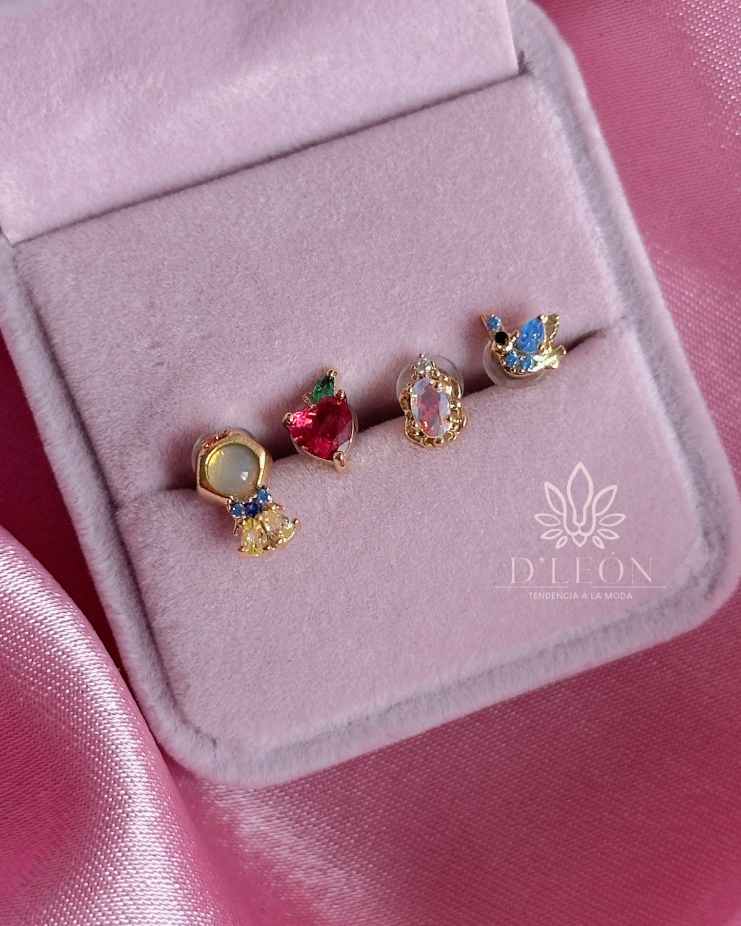 Aretes Princesas set de 4 piezas