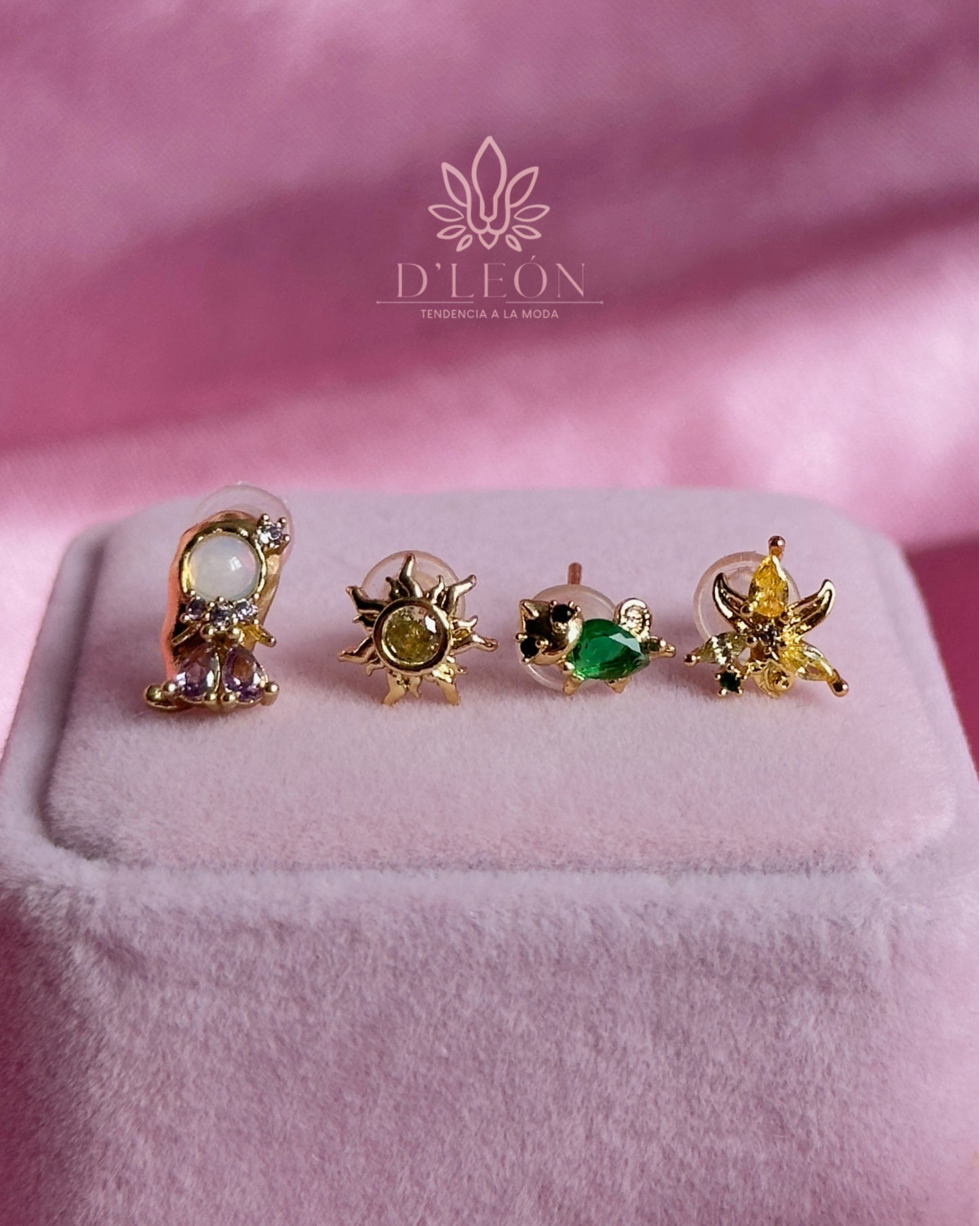 Aretes Princesas set de 4 piezas