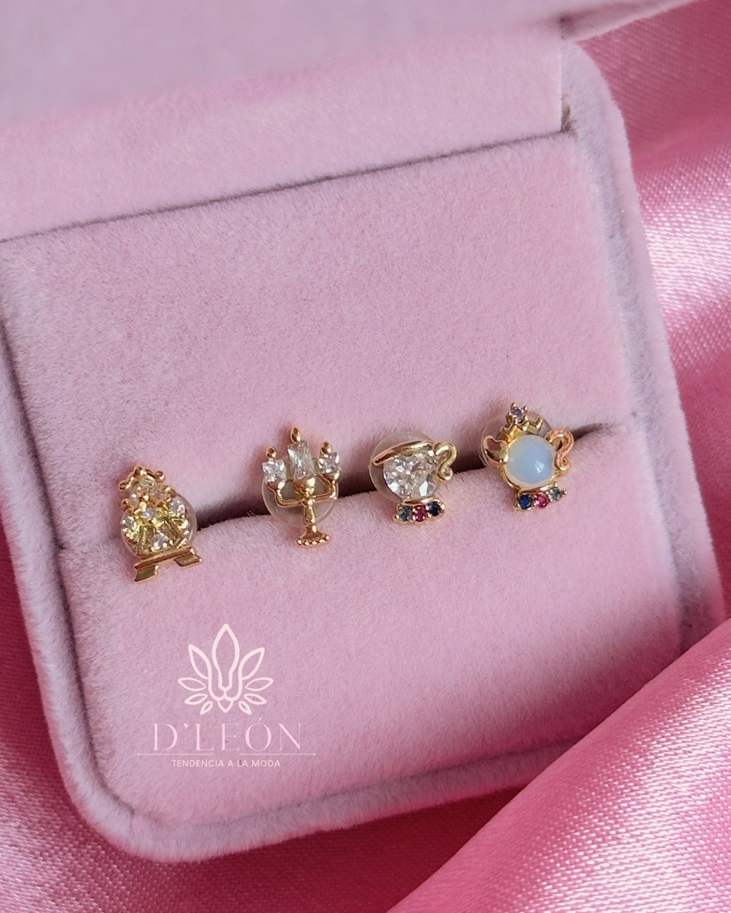Aretes Princesas set de 4 piezas