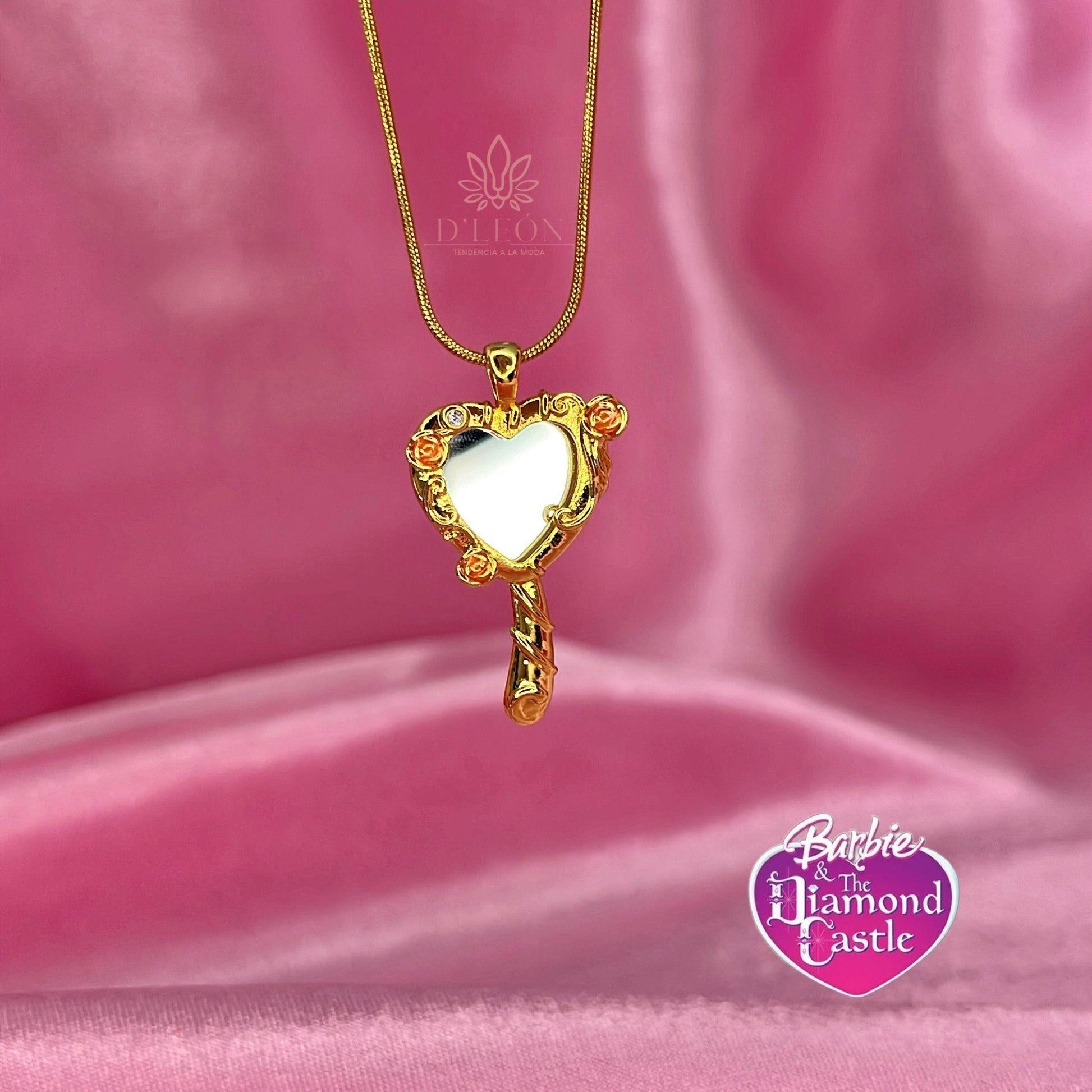 Cuarzo Rosa Barbie El Castillo De Diamantes Collar Acero