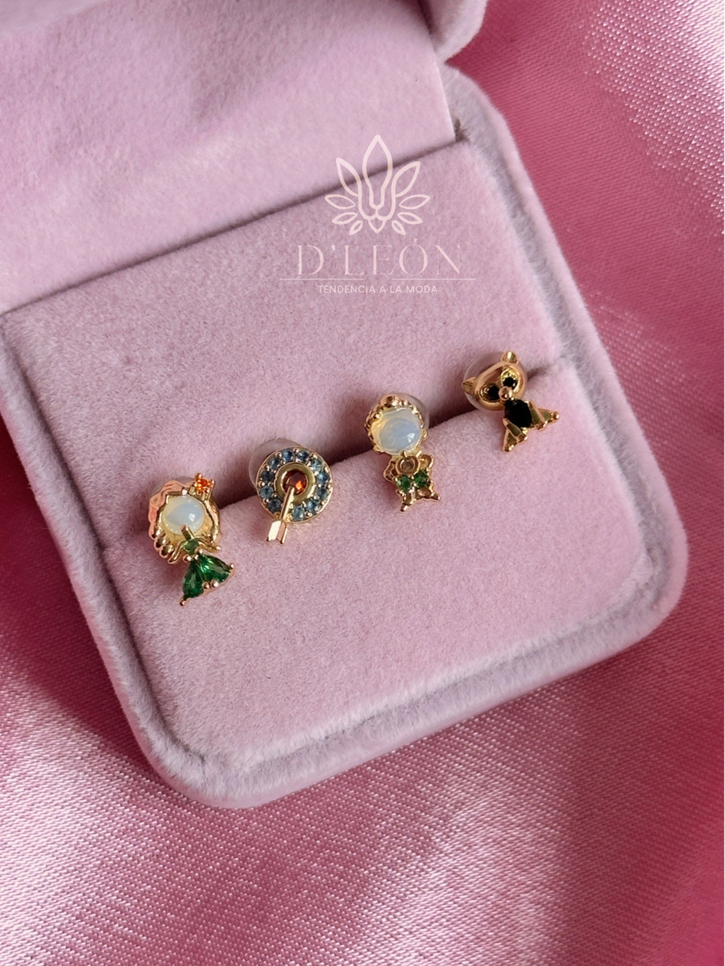 Aretes Princesas set de 4 piezas