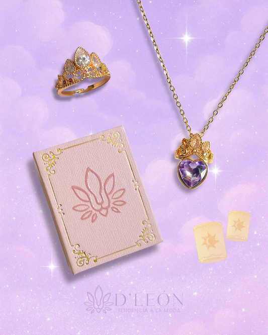 Set collar y anillo Rapunzel + estuche de libro